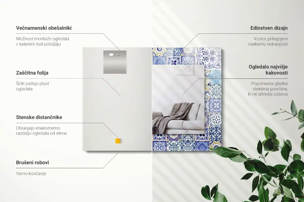 Espejo rectangular estampado Azulejos de mosaico coloridos