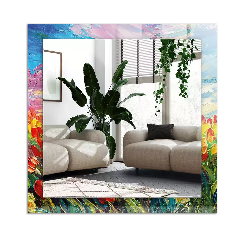 Espejo rectangular estampado campo de tulipanes