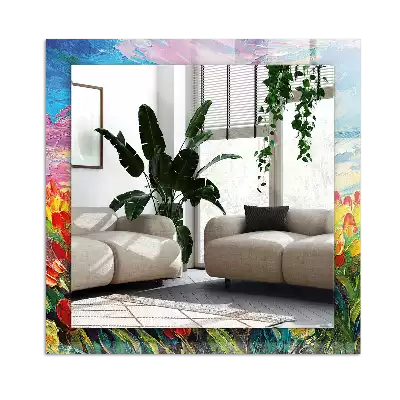 Espejo rectangular estampado campo de tulipanes