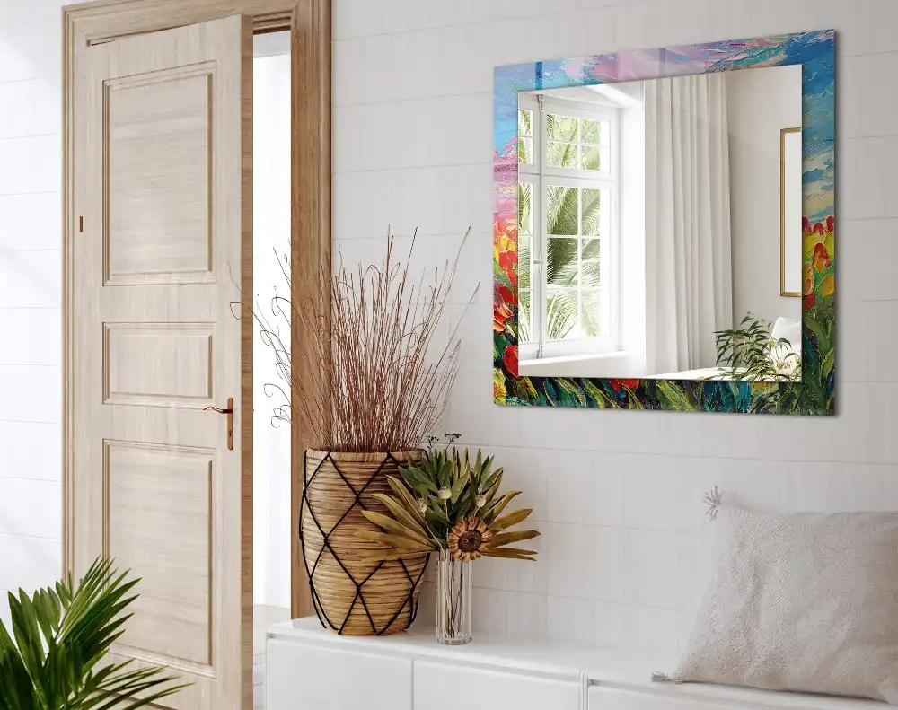Espejo rectangular estampado campo de tulipanes