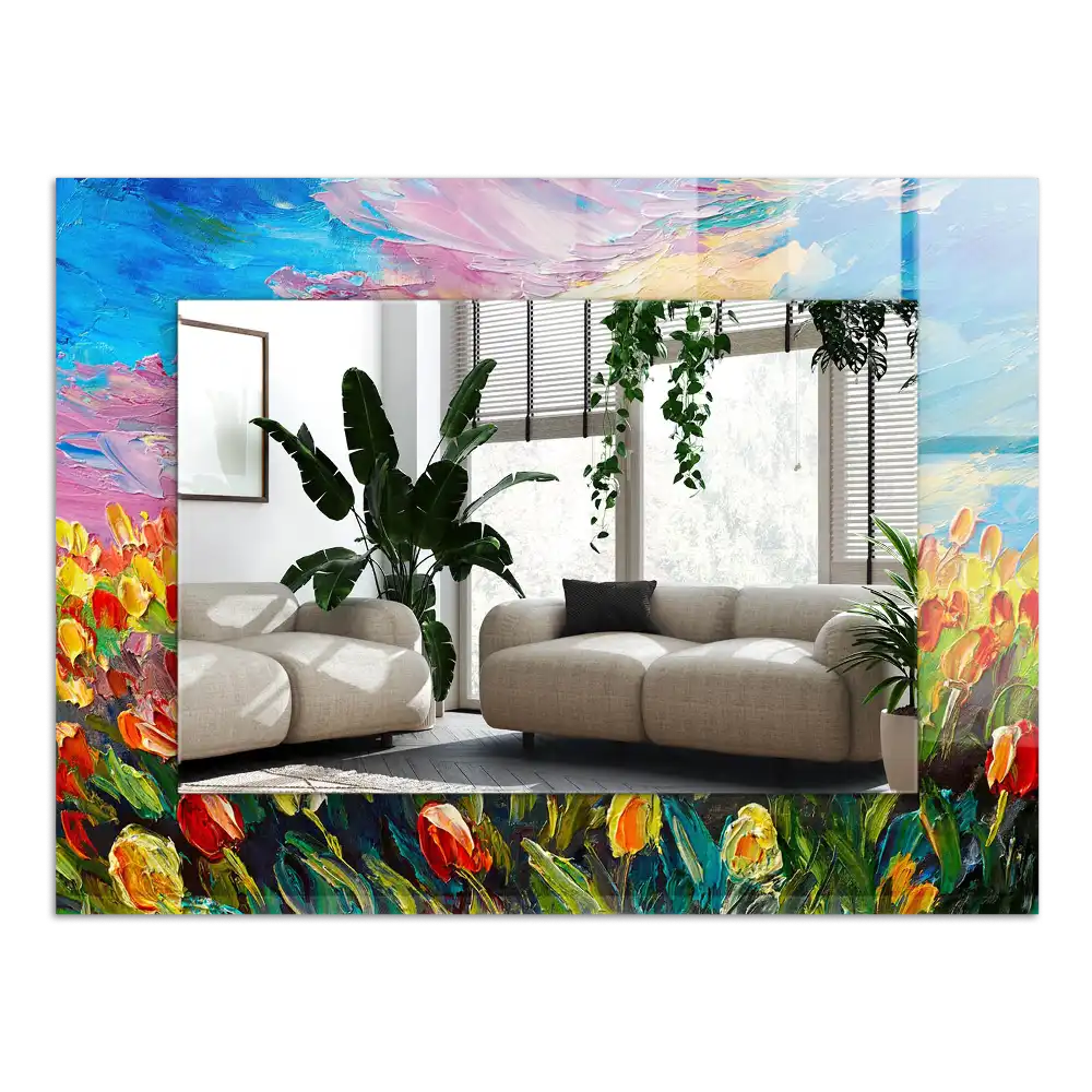 Espejo rectangular estampado campo de tulipanes