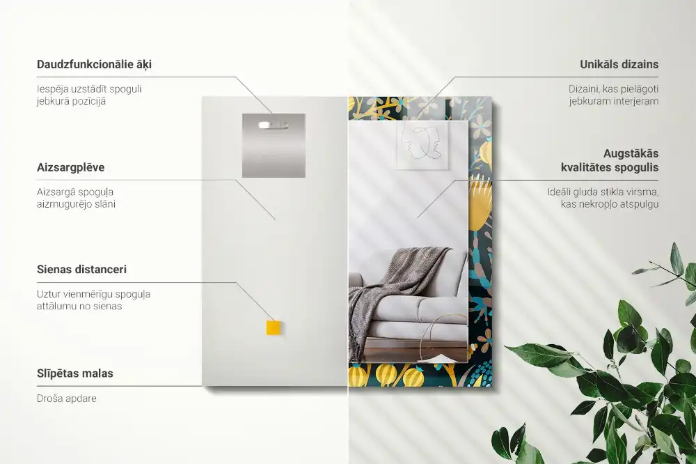 Espejo rectangular impreso Patrones de flores y hojas