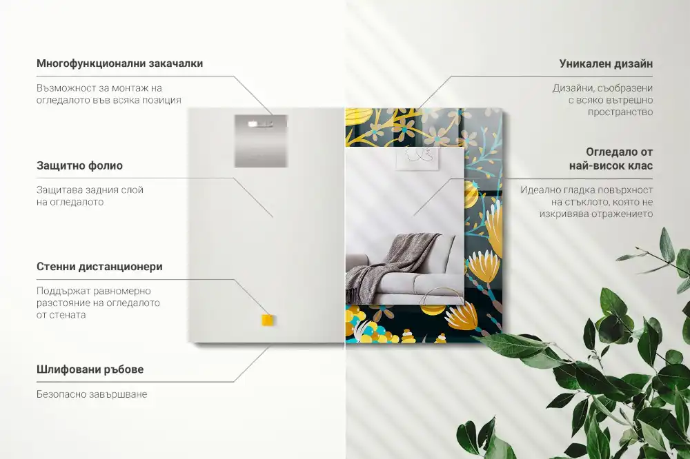 Espejo rectangular impreso Patrones de flores y hojas