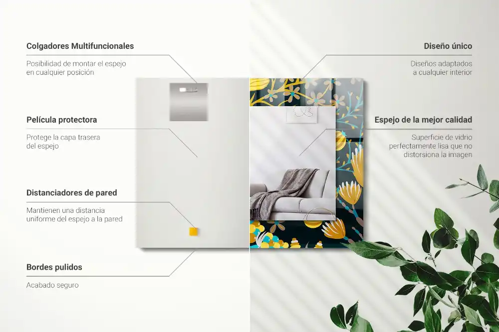 Espejo rectangular impreso Patrones de flores y hojas