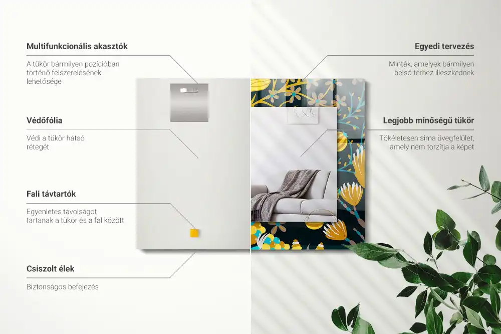 Espejo rectangular impreso Patrones de flores y hojas