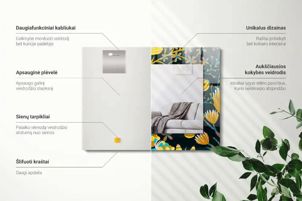 Espejo rectangular impreso Patrones de flores y hojas