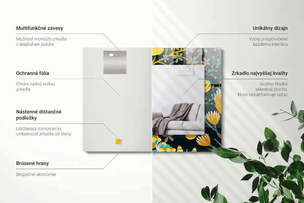 Espejo rectangular impreso Patrones de flores y hojas