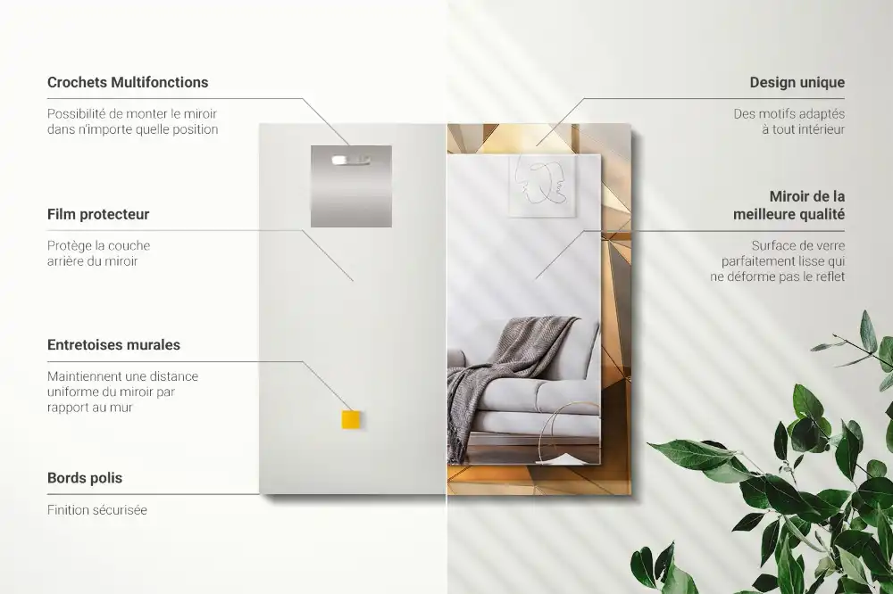 Espejo rectangular impreso Patrones geométricos dorados