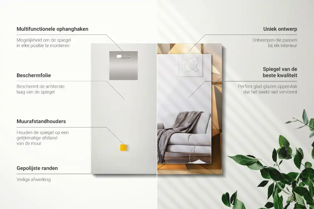 Espejo rectangular impreso Patrones geométricos dorados