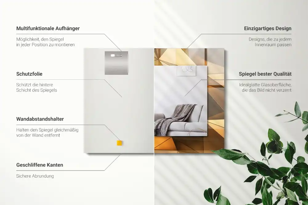 Espejo rectangular impreso Patrones geométricos dorados