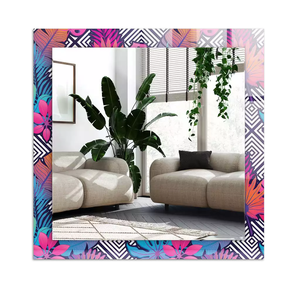 Espejo rectangular estampado Hojas tropicales coloridas