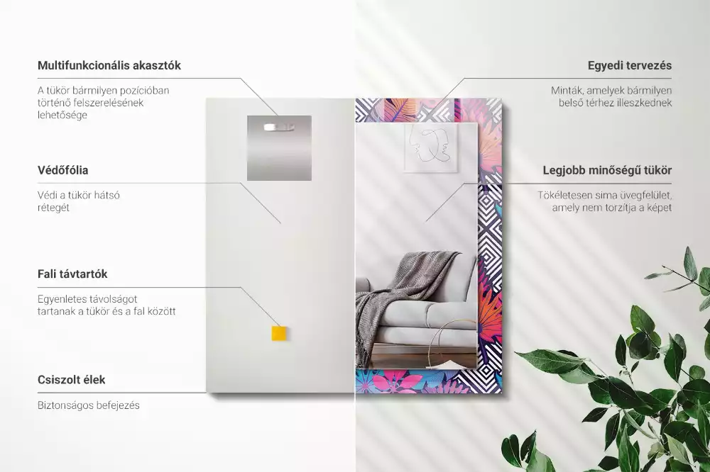 Espejo rectangular estampado Hojas tropicales coloridas