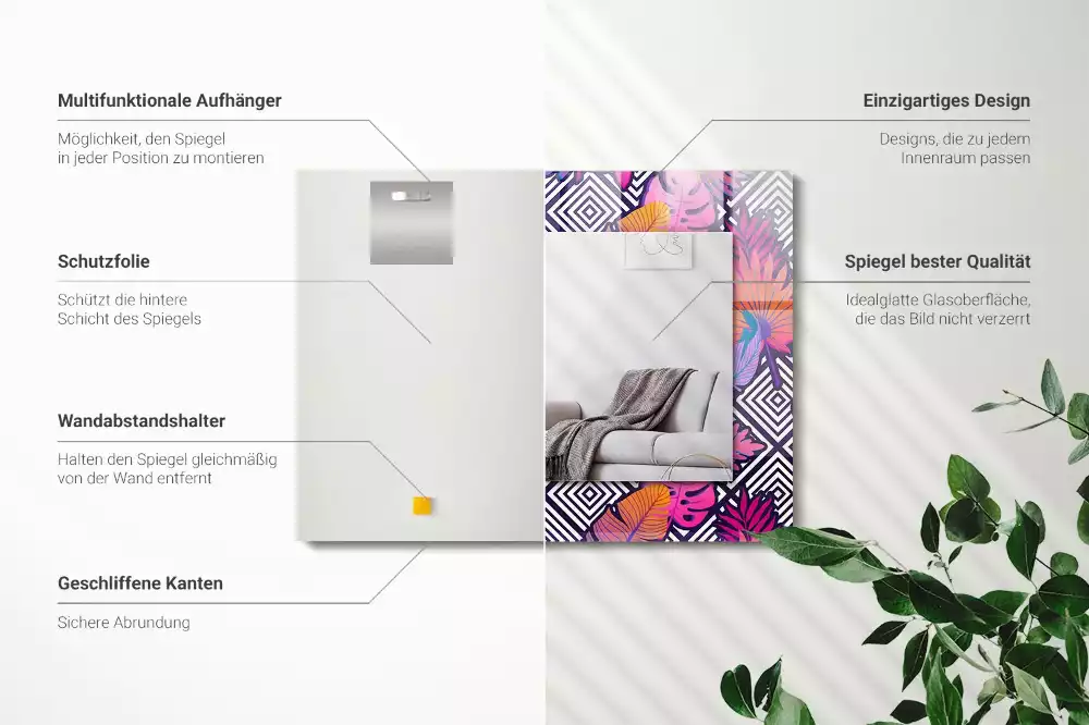 Espejo rectangular estampado Hojas tropicales coloridas