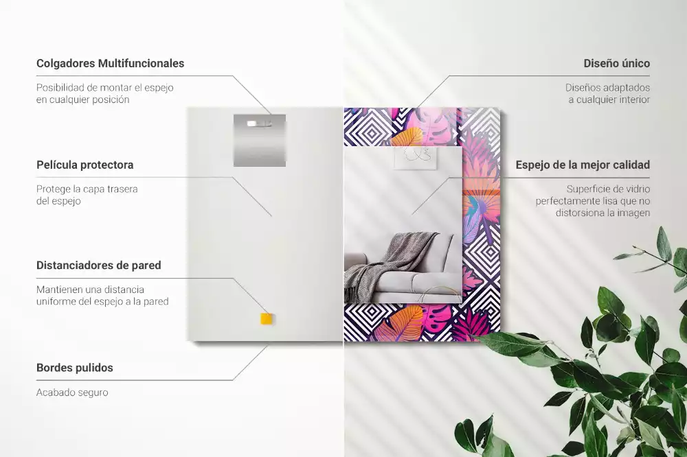 Espejo rectangular estampado Hojas tropicales coloridas