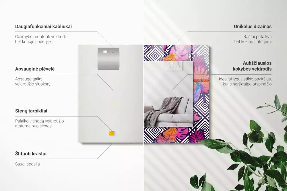 Espejo rectangular estampado Hojas tropicales coloridas