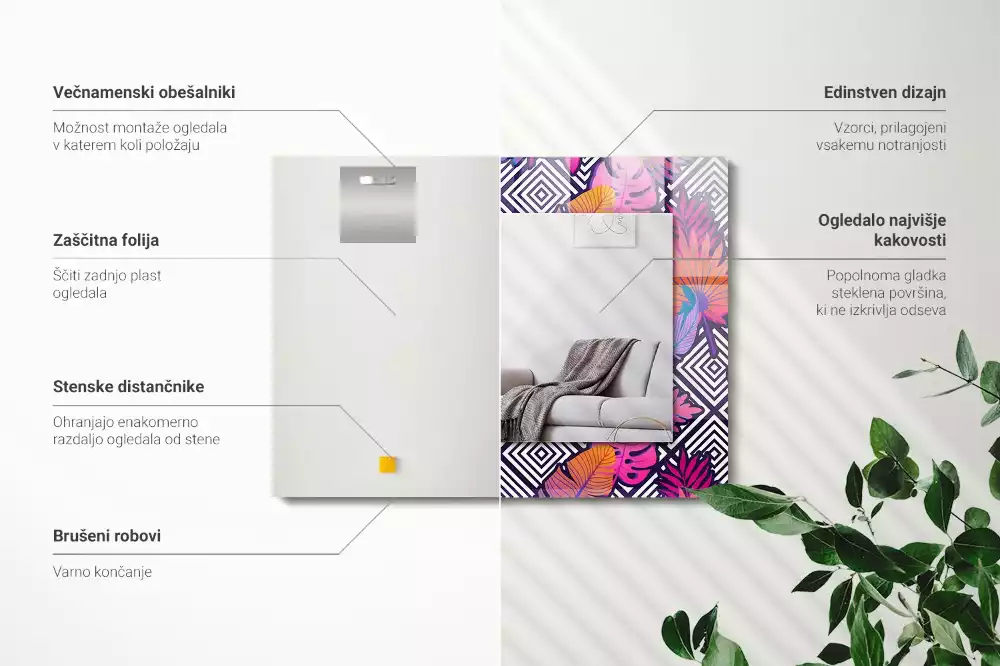 Espejo rectangular estampado Hojas tropicales coloridas