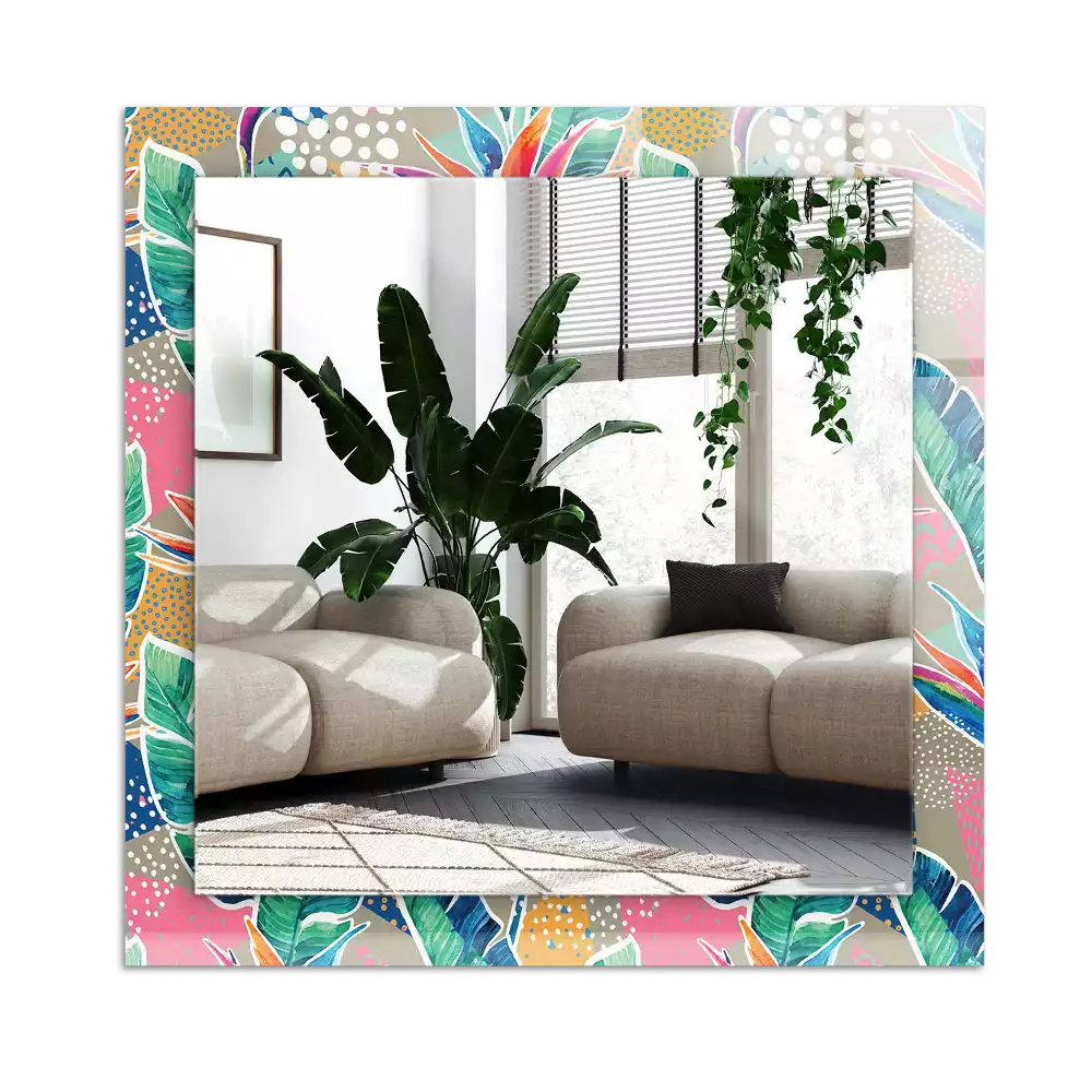 Espejo rectangular impreso Flores y hojas