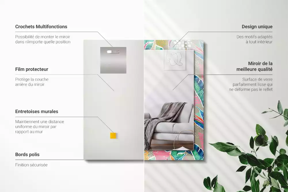 Espejo rectangular impreso Flores y hojas