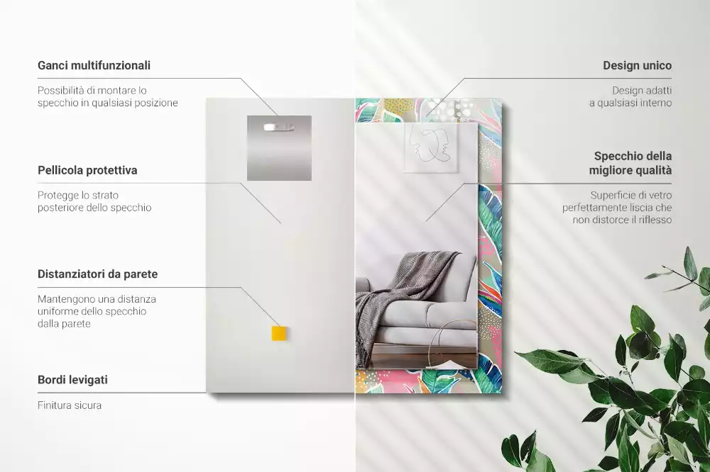 Espejo rectangular impreso Flores y hojas