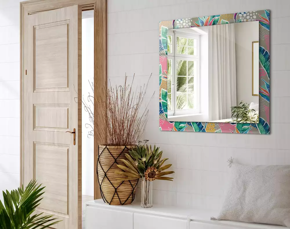 Espejo rectangular impreso Flores y hojas