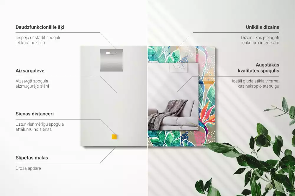 Espejo rectangular impreso Flores y hojas