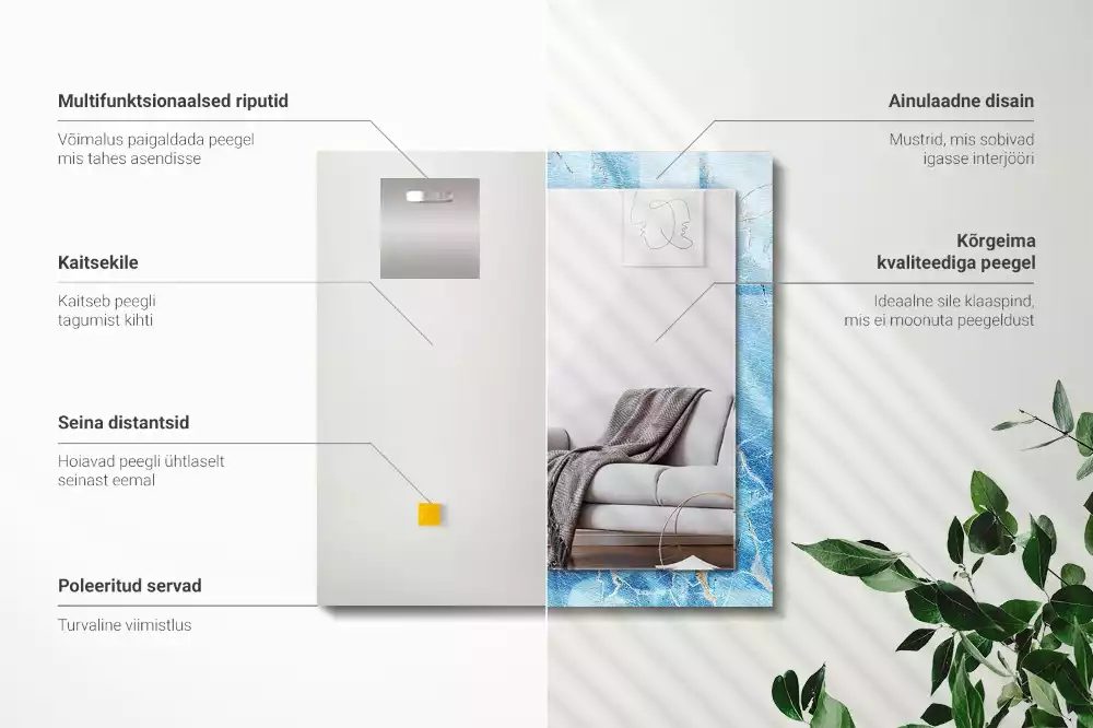 Espejo rectangular impreso Patrón de mármol azul