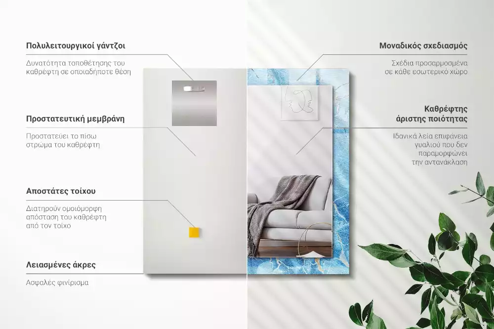 Espejo rectangular impreso Patrón de mármol azul