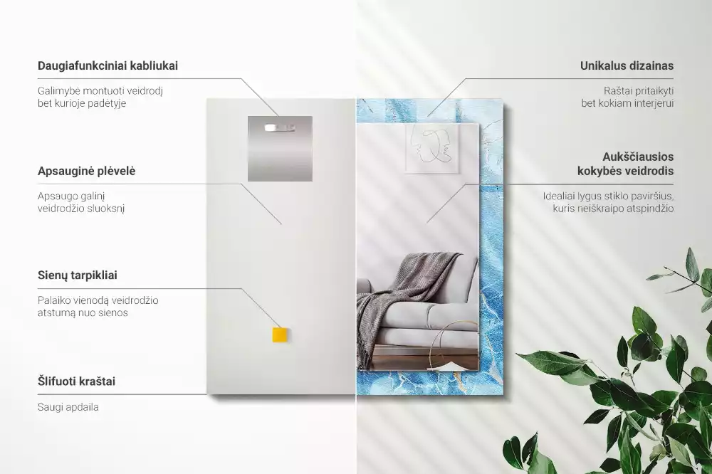 Espejo rectangular impreso Patrón de mármol azul