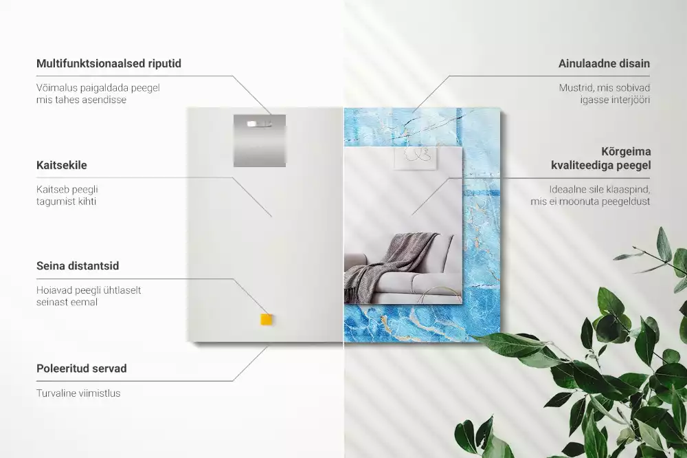 Espejo rectangular impreso Patrón de mármol azul