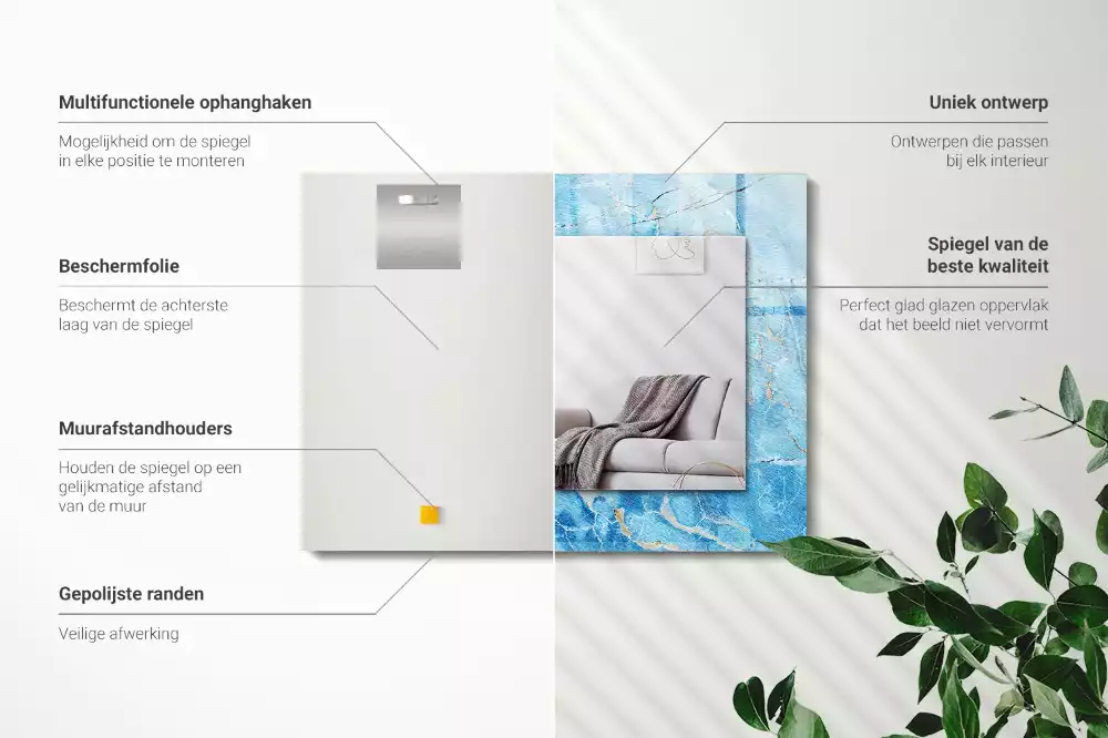 Espejo rectangular impreso Patrón de mármol azul