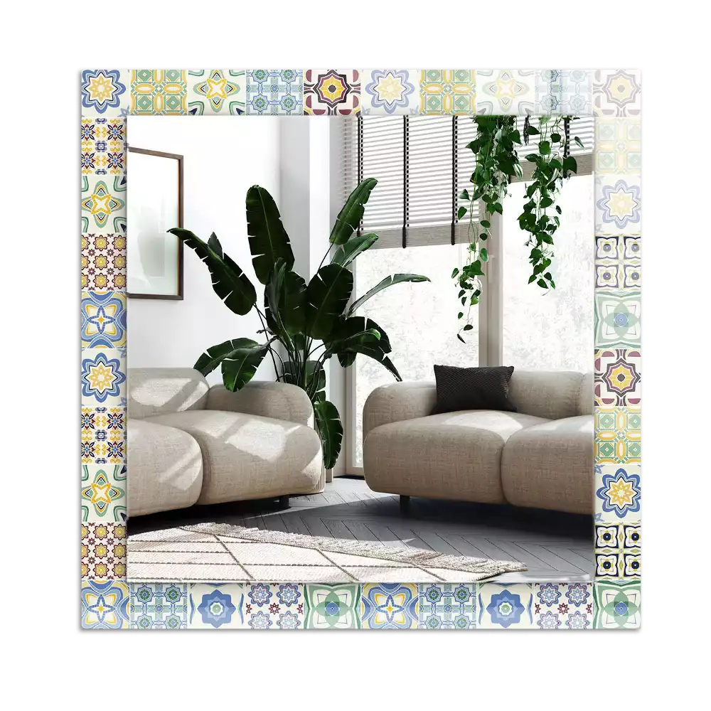 Espejo rectangular estampado Patrones de azulejos coloridos