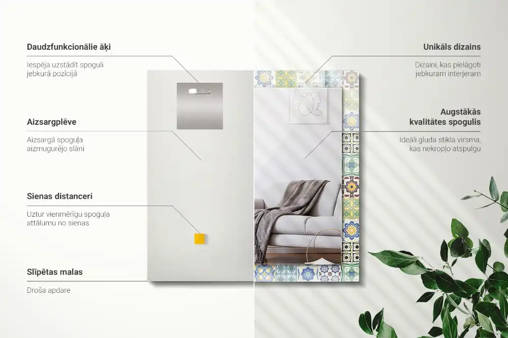 Espejo rectangular estampado Patrones de azulejos coloridos