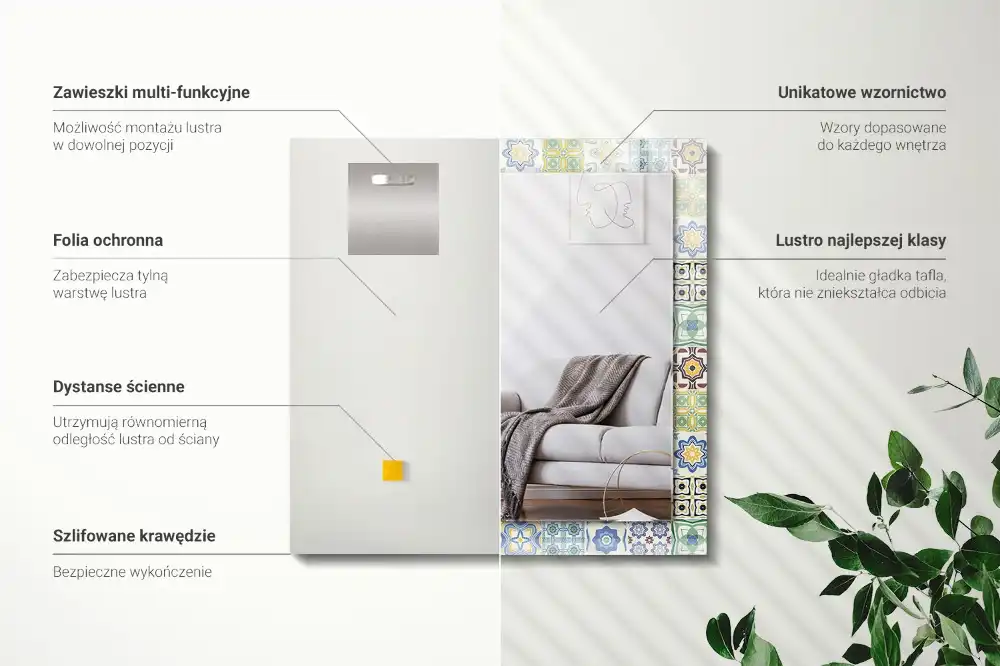 Espejo rectangular estampado Patrones de azulejos coloridos