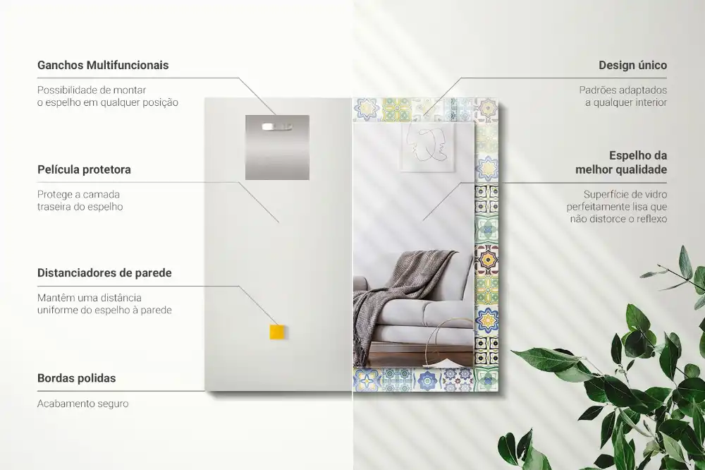 Espejo rectangular estampado Patrones de azulejos coloridos