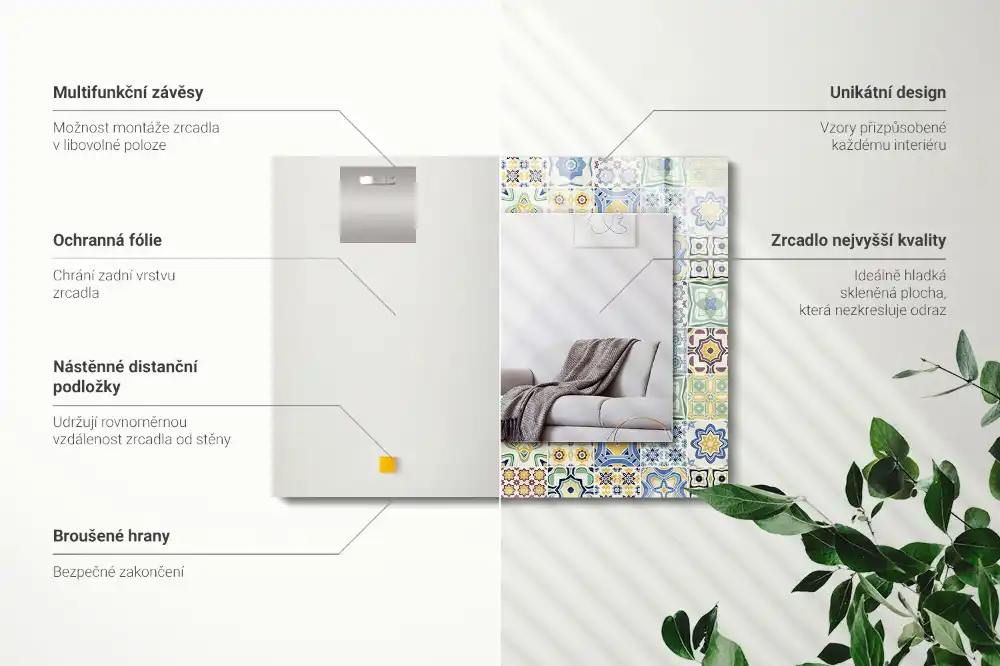 Espejo rectangular estampado Patrones de azulejos coloridos