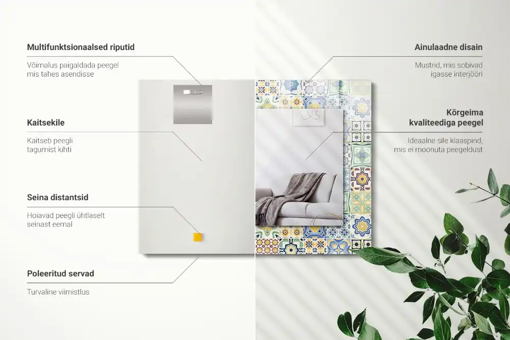 Espejo rectangular estampado Patrones de azulejos coloridos