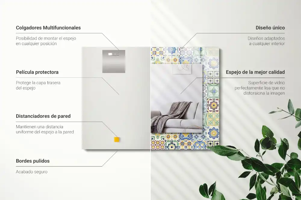 Espejo rectangular estampado Patrones de azulejos coloridos