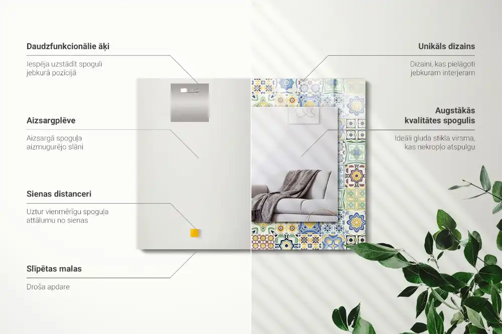 Espejo rectangular estampado Patrones de azulejos coloridos