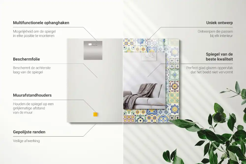 Espejo rectangular estampado Patrones de azulejos coloridos