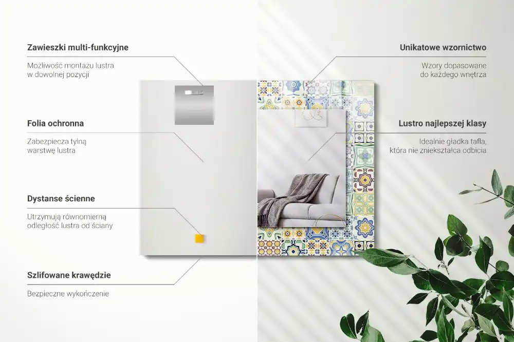 Espejo rectangular estampado Patrones de azulejos coloridos