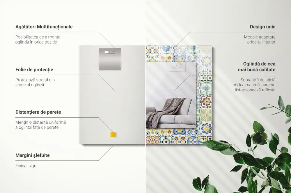 Espejo rectangular estampado Patrones de azulejos coloridos