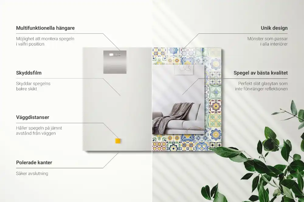 Espejo rectangular estampado Patrones de azulejos coloridos