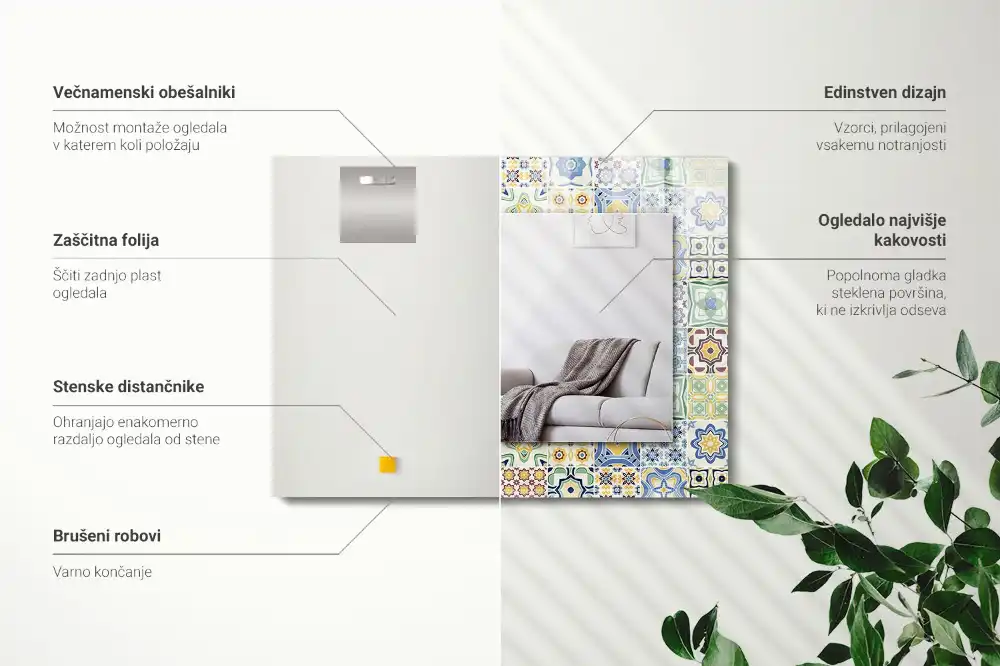 Espejo rectangular estampado Patrones de azulejos coloridos