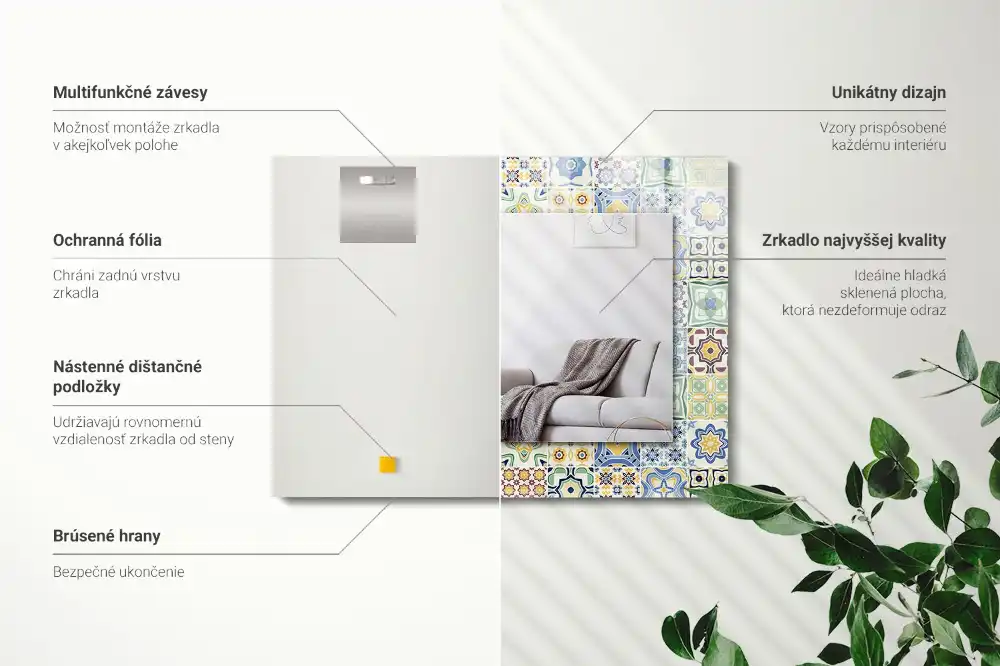 Espejo rectangular estampado Patrones de azulejos coloridos