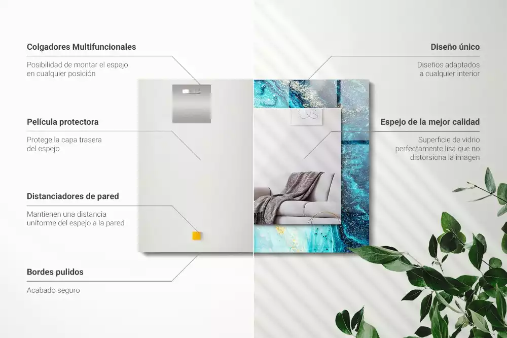 Espejo rectangular impreso Arte abstracto azul