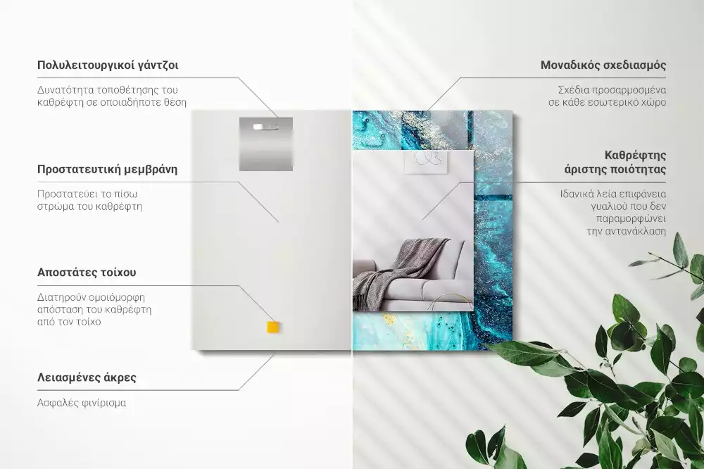 Espejo rectangular impreso Arte abstracto azul