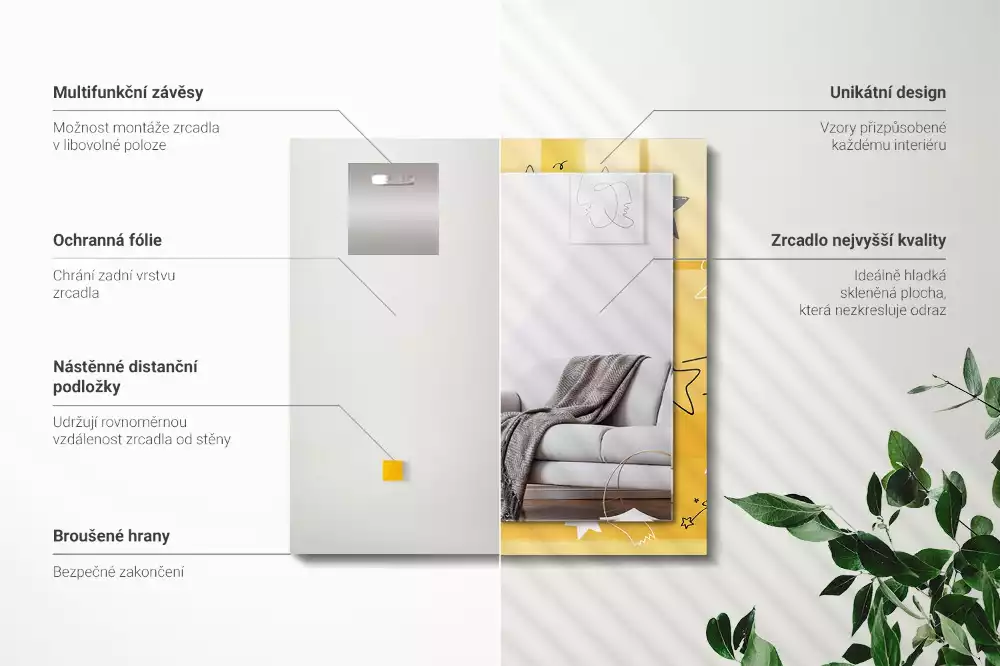 Espejo rectangular estampado Dibujos de varias estrellas