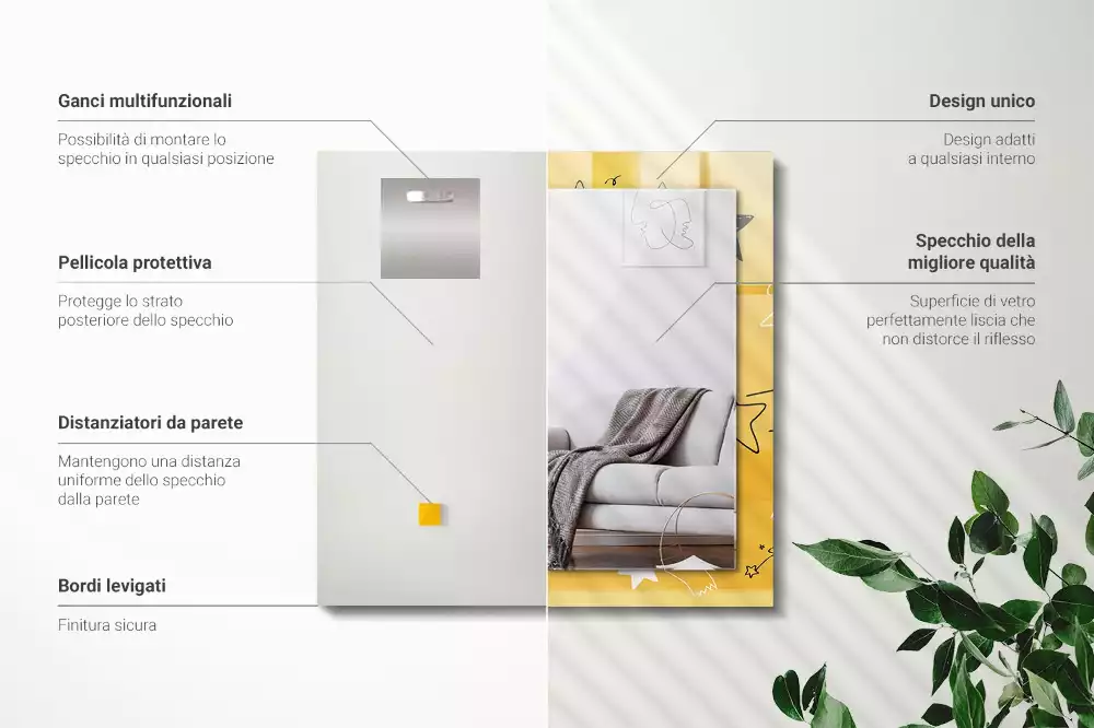 Espejo rectangular estampado Dibujos de varias estrellas