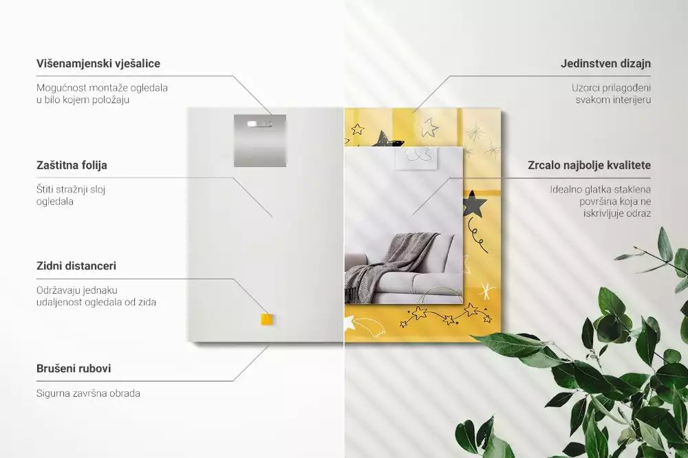 Espejo rectangular estampado Dibujos de varias estrellas