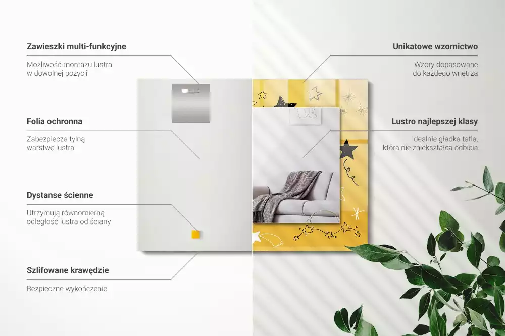 Espejo rectangular estampado Dibujos de varias estrellas